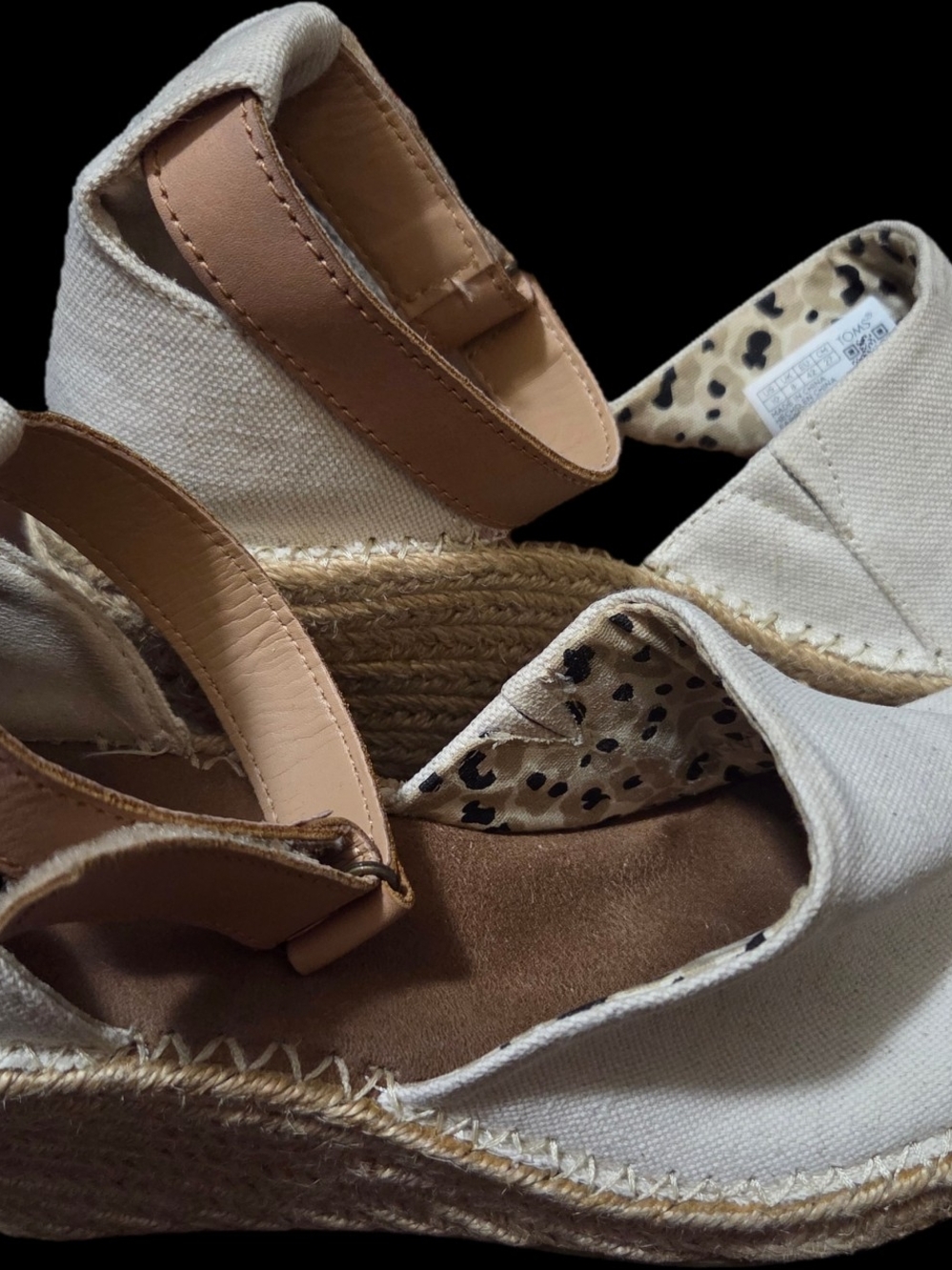 Toms Cream Canvas Espadrille Wedges with Tan Straps